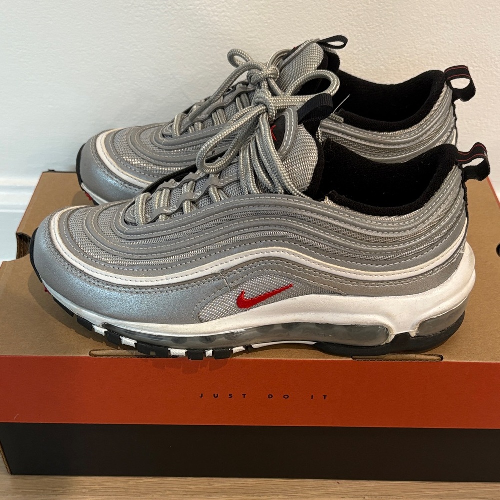 Nike Air Max 97 Silver Gray with Red Swoosh
